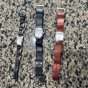 FOSSIL Leather Strap Women’s Watches- Black and Brown set of 3